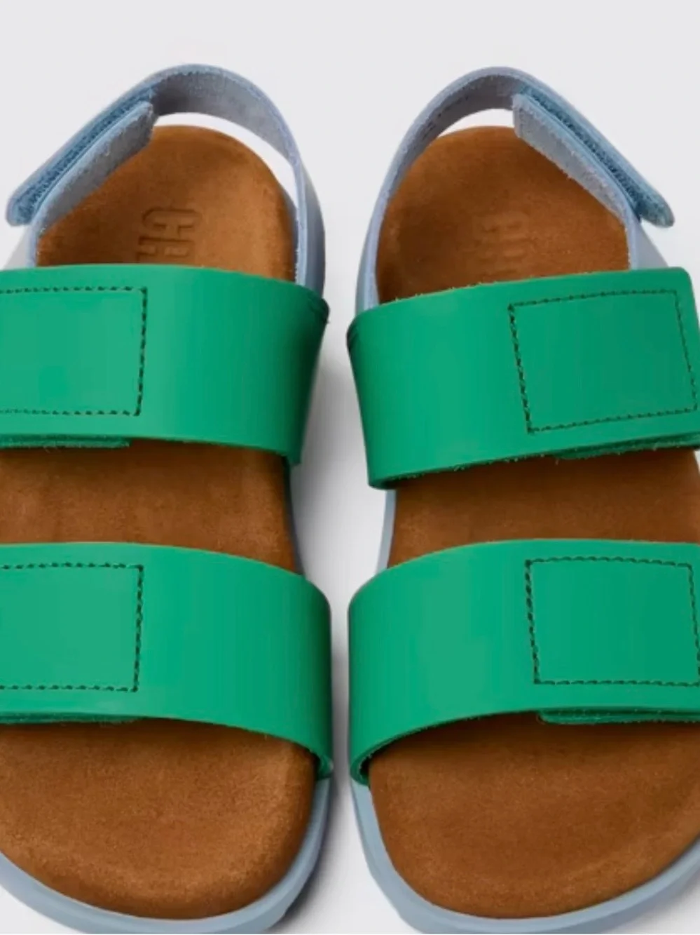 Camper Kids Bright Green Double-Strap Sandals with Brown Footbed - Picture 1 of 6